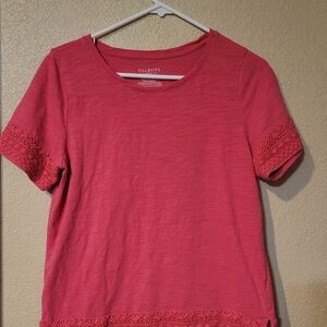 Talbots Women's Red Short Sleeve Lace Top
